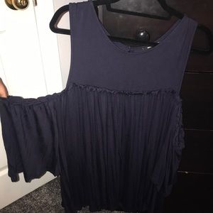 Flowy Navy Blue Blouse with Sleeves above elbow